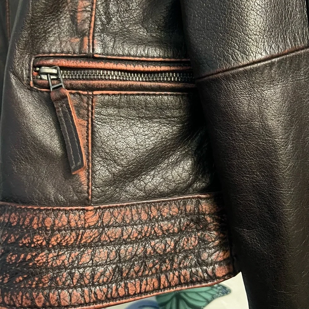 Black Rivet Dark Brown Jacket with Red and White Stars - Picture 6 of 11